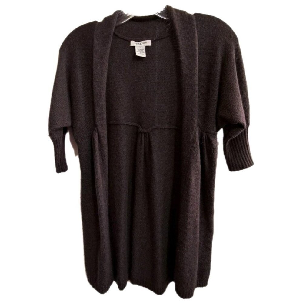 Vertigo Paris Women's M Angora Wool Blend Brown Short Sleeve Open Front Cardigan